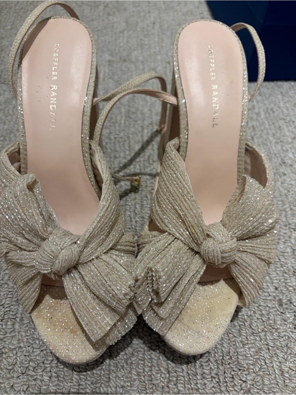 Loeffler Randall Glitter Bow Slingback Sandals in Champagne Beige